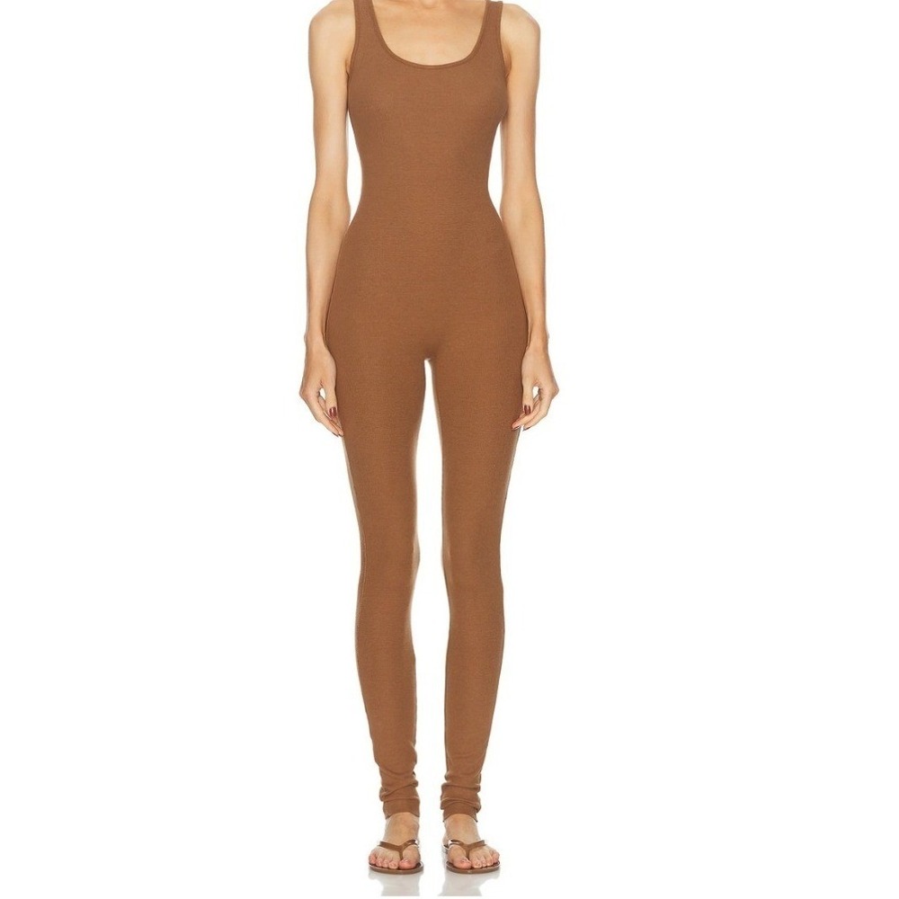 Eterne Tank Catsuit Earth Brown Ribbed Knit Cotton Modal Jumpsuit XS NEW comfort
